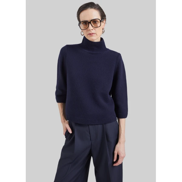 The Frankie Shop Ezy Merino Wool Mockneck Sweater in Navy, view 5