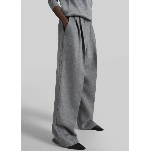 The Frankie Shop Finn Elastic Pleated Pants in Grey Melange, view 6
