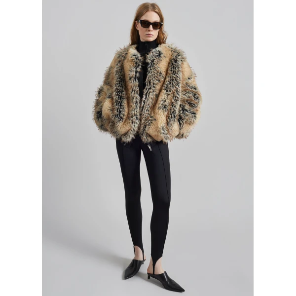 The Frankie Shop Gina Faux Fur Bomber Jacket in Beige Combo, view 6