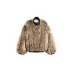 The Frankie Shop Gina Faux Fur Bomber Jacket in Beige Combo