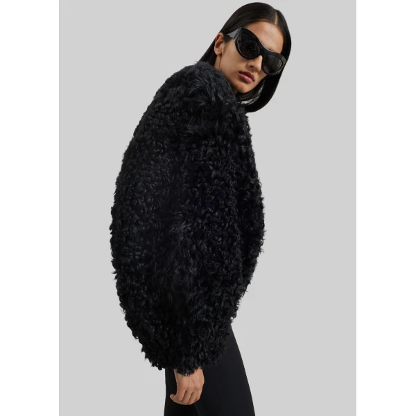 The Frankie Shop Gina Fur Bomber Jacket in Black, view 2