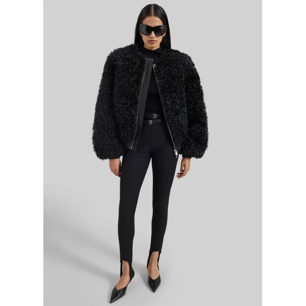 The Frankie Shop Gina Fur Bomber Jacket in Black, view 5