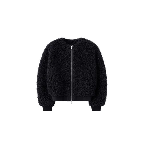 Gina Fur Bomber Jacket in Black