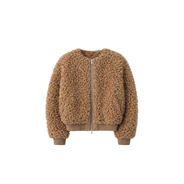 Gina Fur Bomber Jacket in Camel