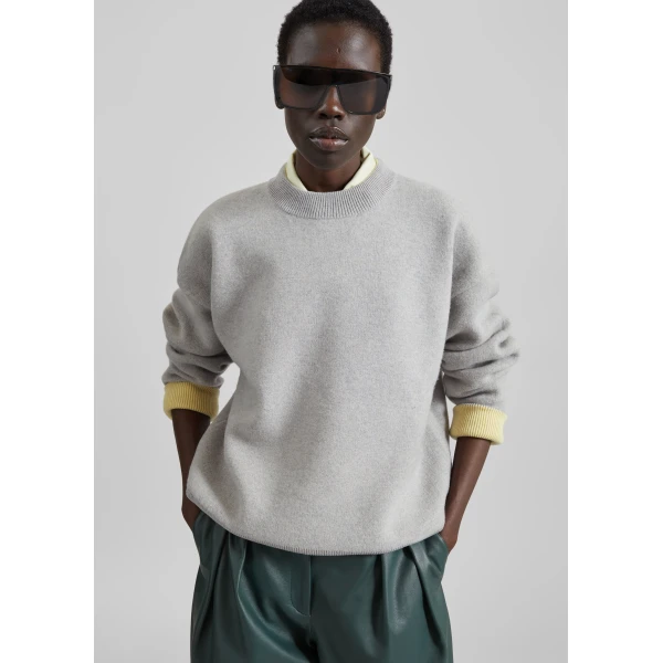 The Frankie Shop Hana Wool Sweater in Light Grey, view 2