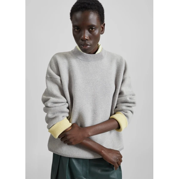 The Frankie Shop Hana Wool Sweater in Light Grey, view 4