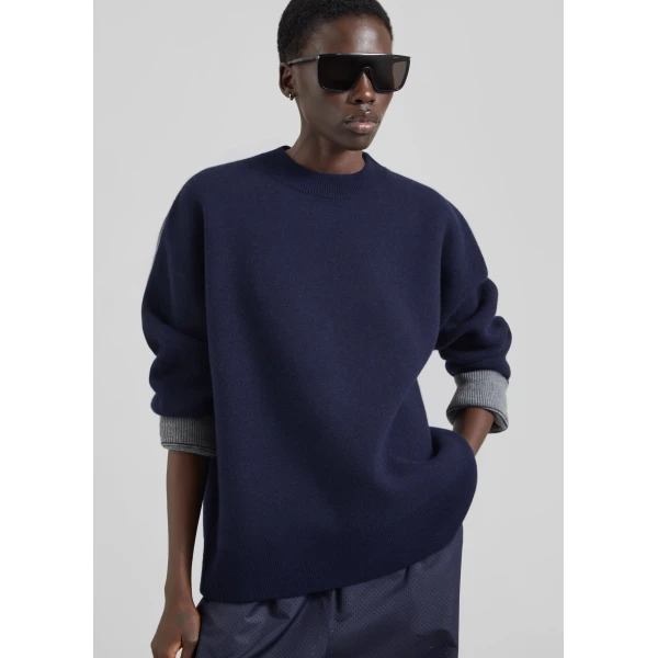 The Frankie Shop Hana Wool Sweater in Navy, view 6