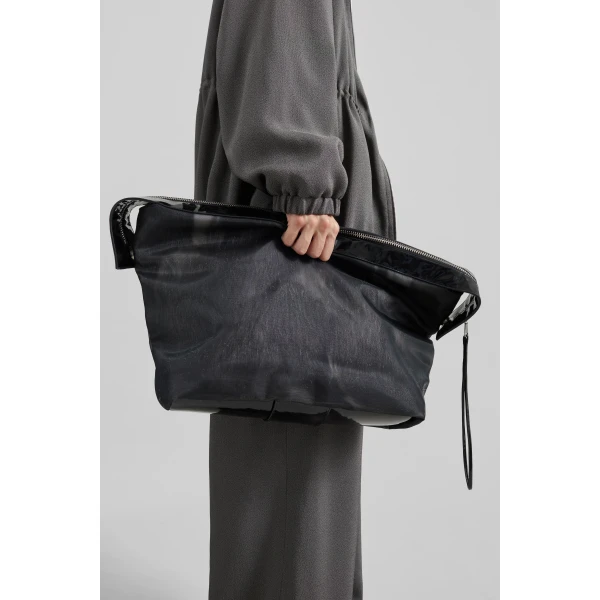 The Frankie Shop Isera Fur Mesh Bag in Grey, view 3