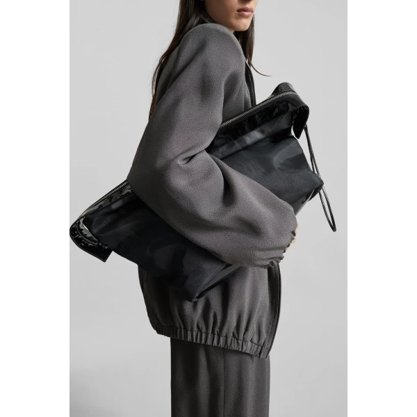 The Frankie Shop Isera Fur Mesh Bag in Grey, view 5