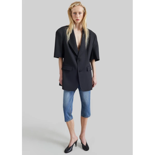 The Frankie Shop Ivora Short Sleeve Blazer in Black, view 3