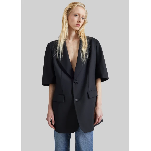 The Frankie Shop Ivora Short Sleeve Blazer in Black, view 5