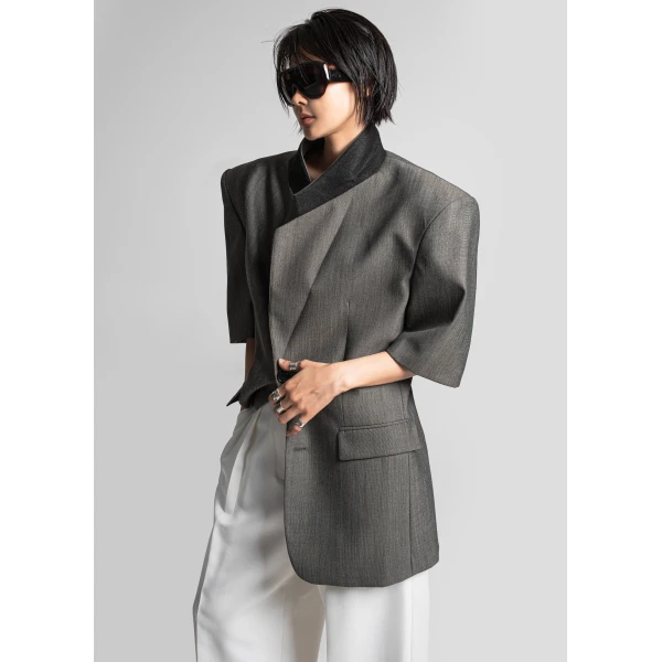 The Frankie Shop Ivora Short Sleeve Blazer in Dark Grey, view 6