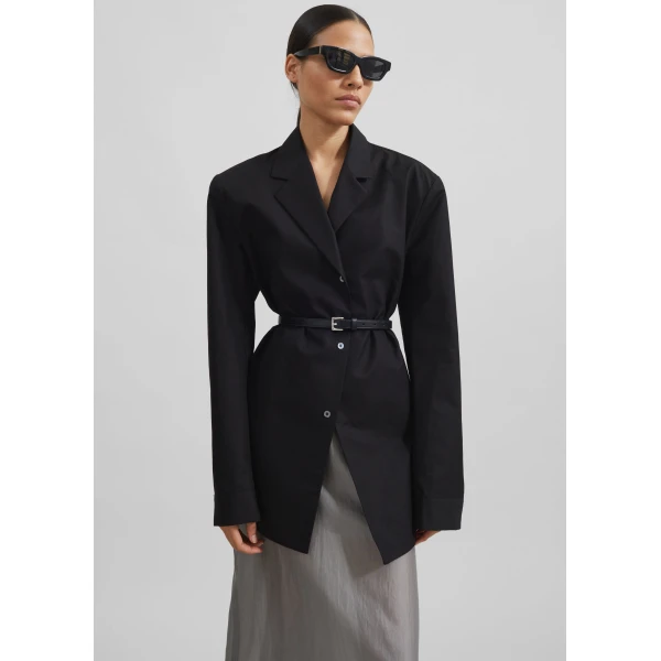 The Frankie Shop Jessie Leather Belt in Black, view 2