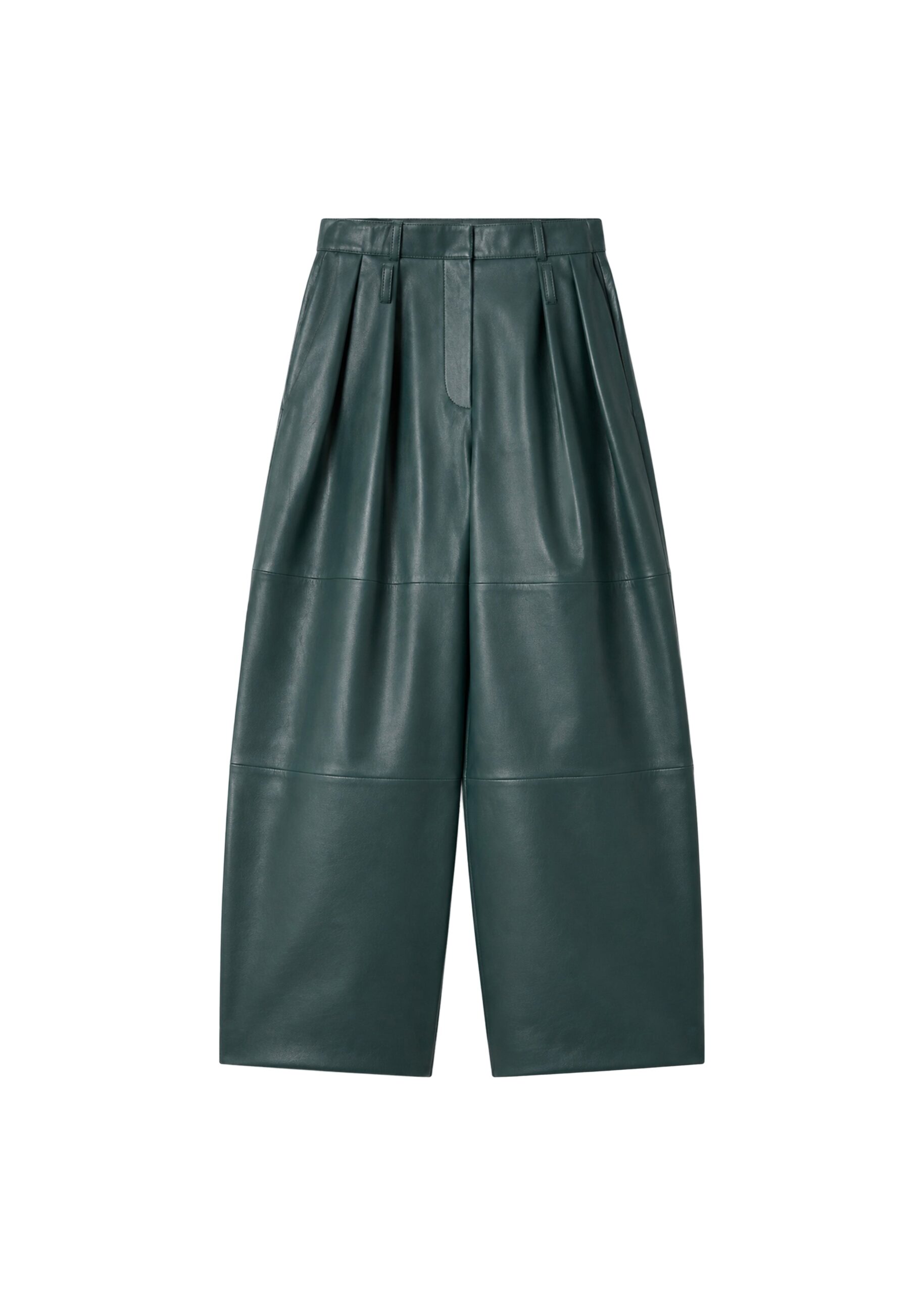 The Frankie Shop Jeva Faux Leather Double Belt Loop Trousers in Bottle Green | Pants | Coveti The Frankie Shop Jeva Faux Leather Double Belt Loop Trousers in Bottle Green
