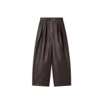The Frankie Shop Jeva Faux Leather Double Belt Loop Trousers in Brown