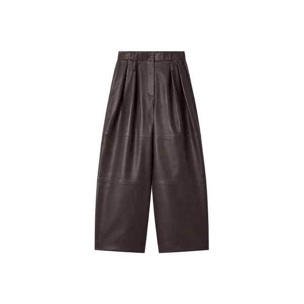 Jeva Faux Leather Double Belt Loop Trousers in Brown