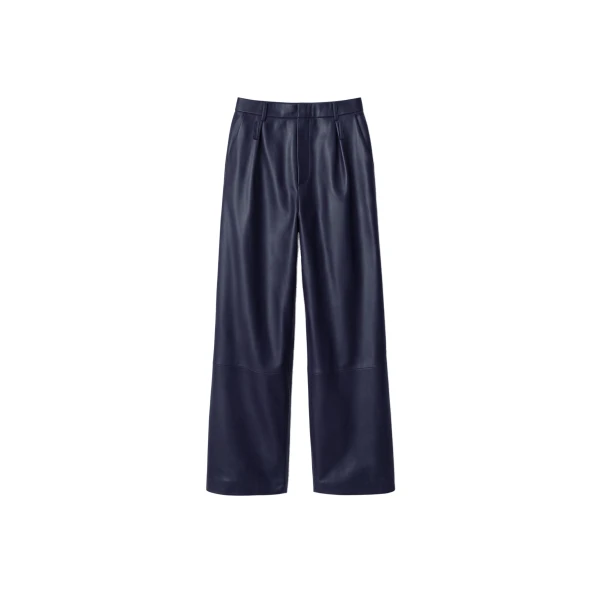 Jeva Faux Leather Double Belt Loop Trousers in Dark Navy