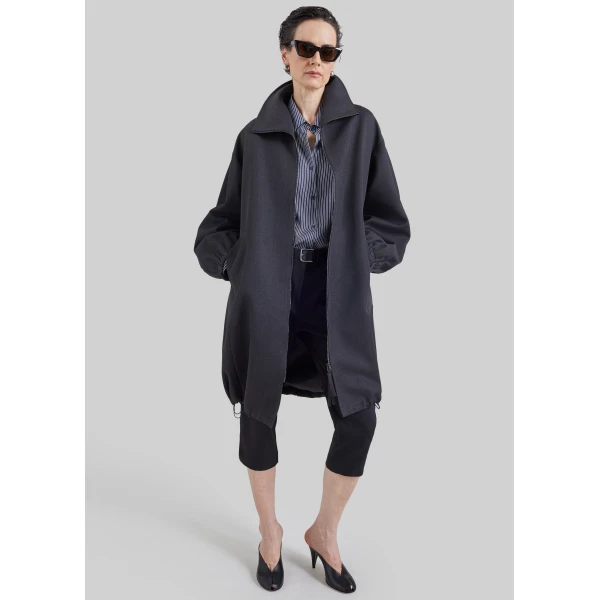 The Frankie Shop Joelle Zip-Up Overcoat in Dark Grey, view 2