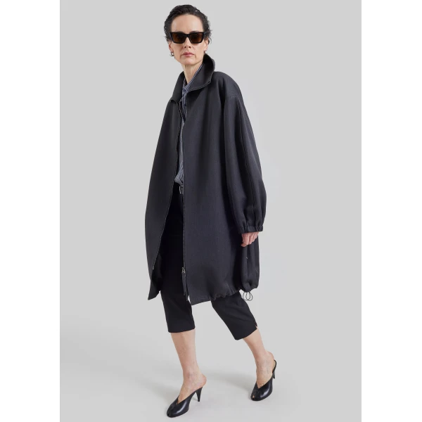 The Frankie Shop Joelle Zip-Up Overcoat in Dark Grey, view 6