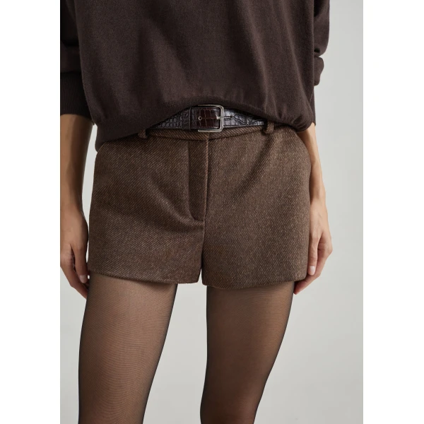 The Frankie Shop Kate Mini Shorts in Brown Melange, view 3