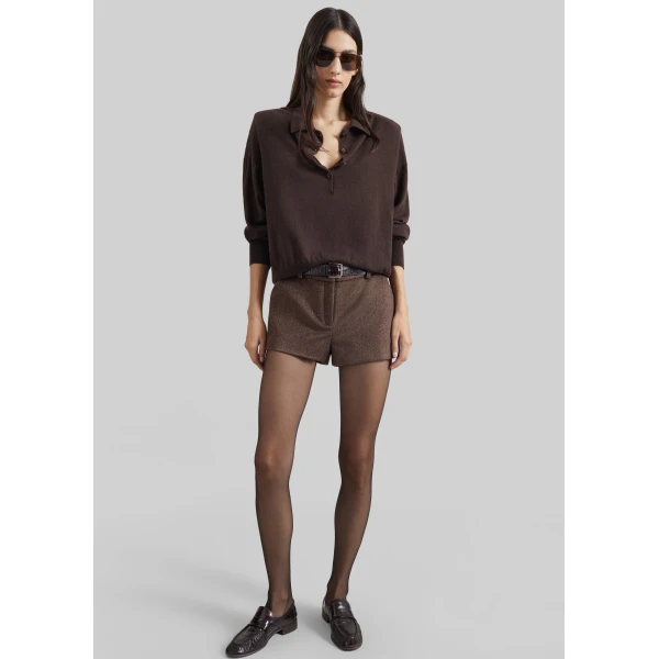 The Frankie Shop Kate Mini Shorts in Brown Melange, view 6