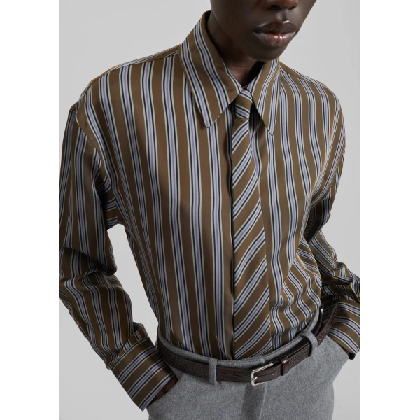 The Frankie Shop Lene Tie in Brown Multi Stripe, view 3