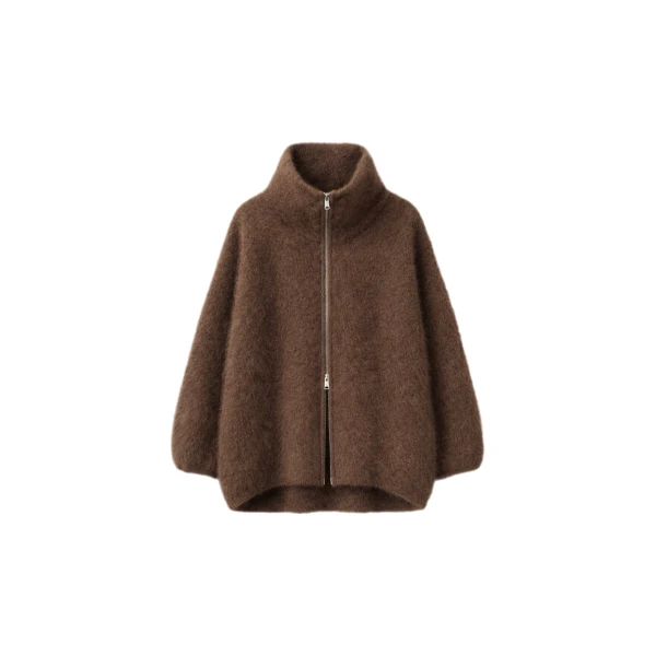 Lupa Fuzzy Zip-Up Cardigan in Brown