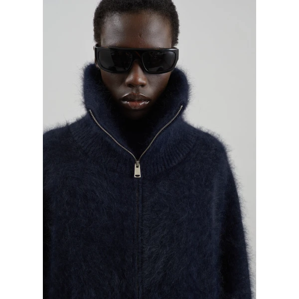 The Frankie Shop Lupa Fuzzy Zip-Up Cardigan in Navy, view 3