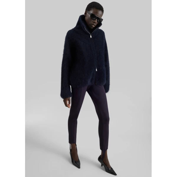 The Frankie Shop Lupa Fuzzy Zip-Up Cardigan in Navy, view 4
