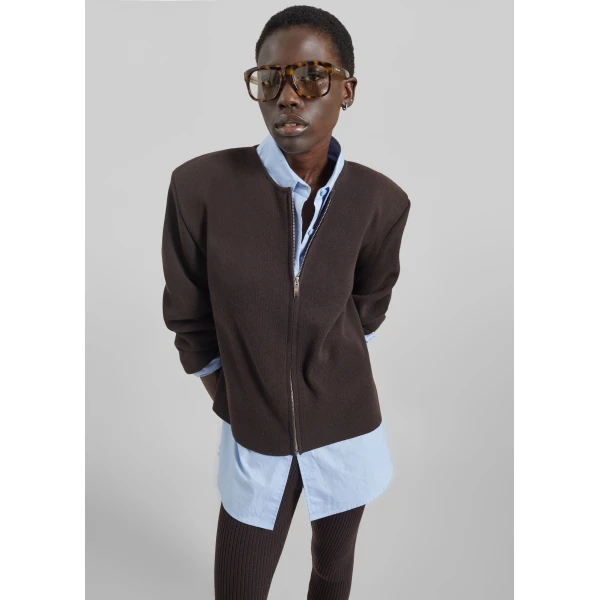 The Frankie Shop Mael Padded Cardigan in Brown, view 2