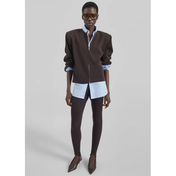 The Frankie Shop Mael Padded Cardigan in Brown, view 5