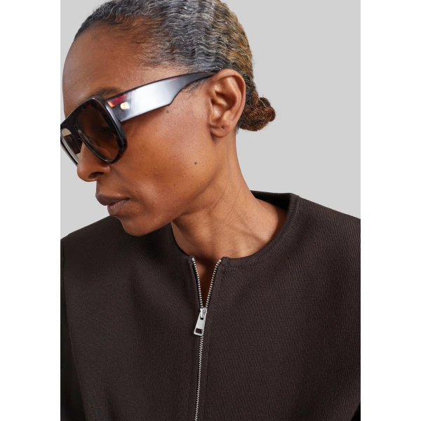 The Frankie Shop Mael Padded Cardigan in Brown, view 6