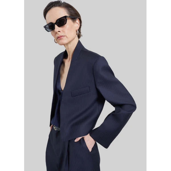 The Frankie Shop Martella Chevron Blazer in Dark Navy, view 6