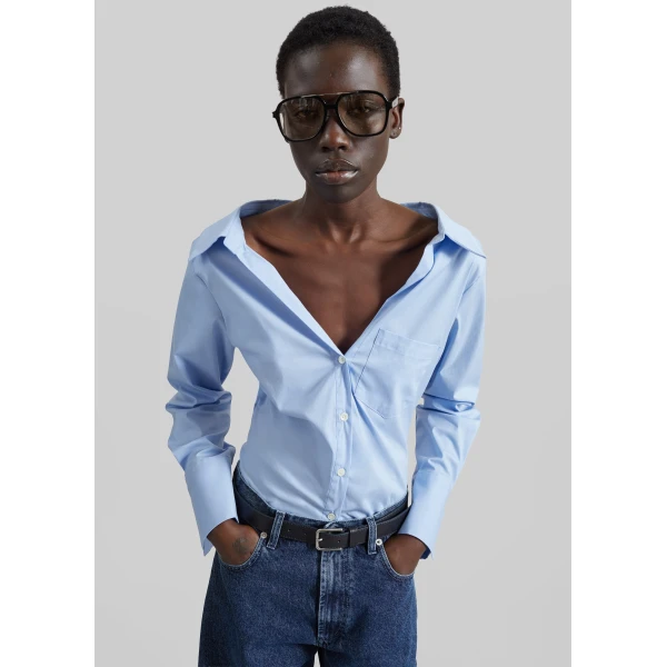 The Frankie Shop Mela Fitted Shirt in Light Blue, view 2