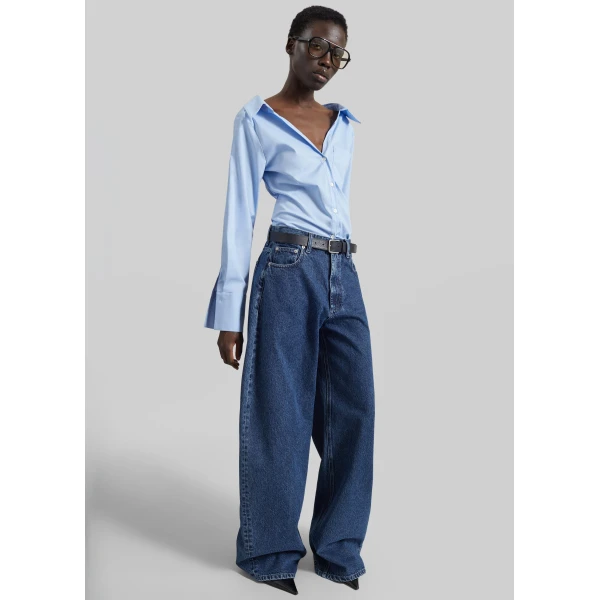 The Frankie Shop Mela Fitted Shirt in Light Blue, view 3