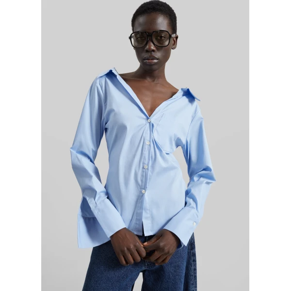 The Frankie Shop Mela Fitted Shirt in Light Blue, view 4