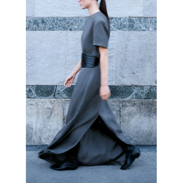 The Frankie Shop Meven Padded Maxi Dress in Dark Grey Melange, view 2