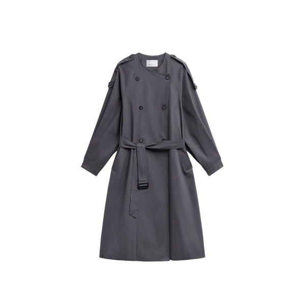 Mila Collarless Trench Coat in Charcoal