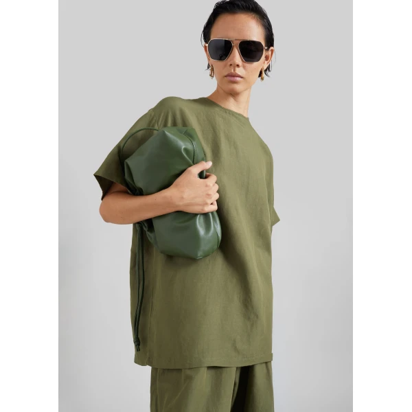 The Frankie Shop Morgan Faux Leather Small Pouch in Olive, view 2