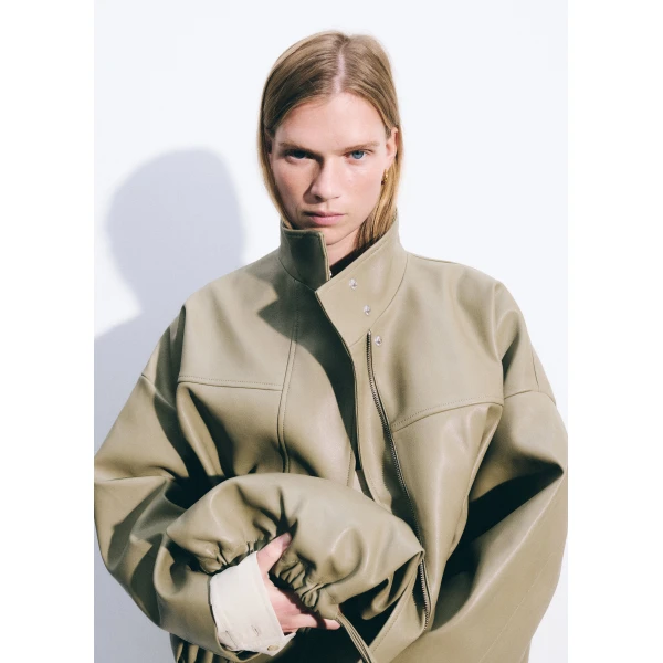 The Frankie Shop Morgan Faux Leather Small Pouch in Sage, view 6