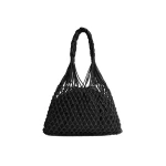 The Frankie Shop Naia Leather Macrame Bag in Black