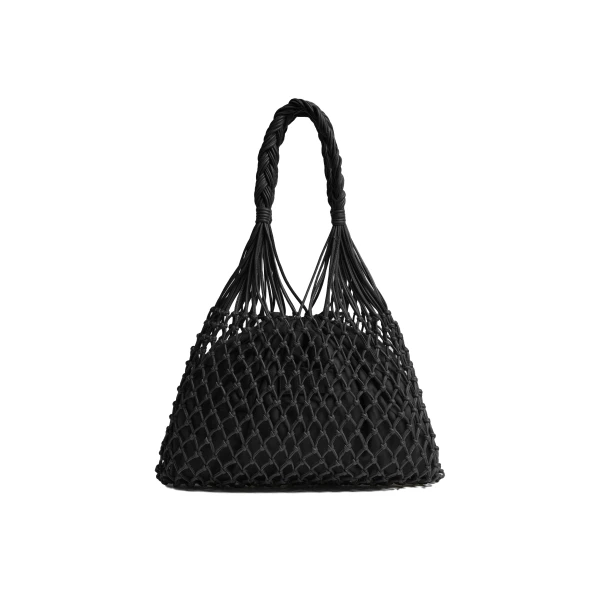 Naia Leather Macrame Bag in Black