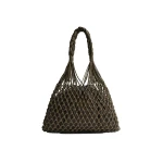 The Frankie Shop Naia Leather Macrame Bag in Olive Brown