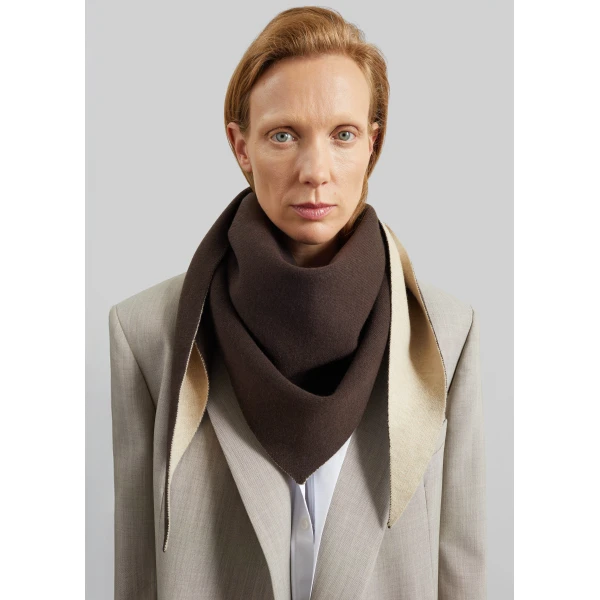 The Frankie Shop Nella Reversible Scarf in Beige and Brown, view 2