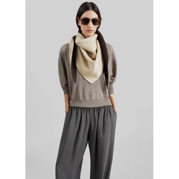 The Frankie Shop Nella Reversible Scarf in Beige and Brown, view 6