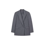 The Frankie Shop Newark Double Breasted Blazer in Grey and White Pinstripe