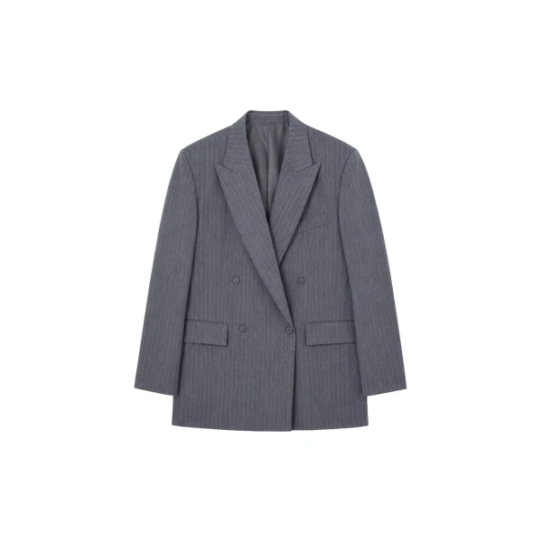 Newark Double Breasted Blazer in Grey and White Pinstripe
