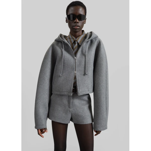 The Frankie Shop Oda Cropped Hoodie in Grey Melange, view 2