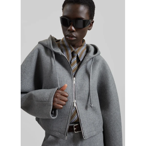 The Frankie Shop Oda Cropped Hoodie in Grey Melange, view 3