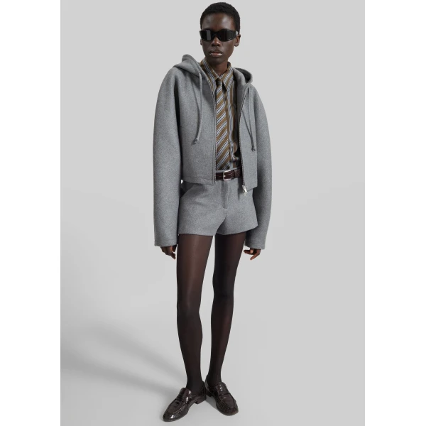 The Frankie Shop Oda Cropped Hoodie in Grey Melange, view 4